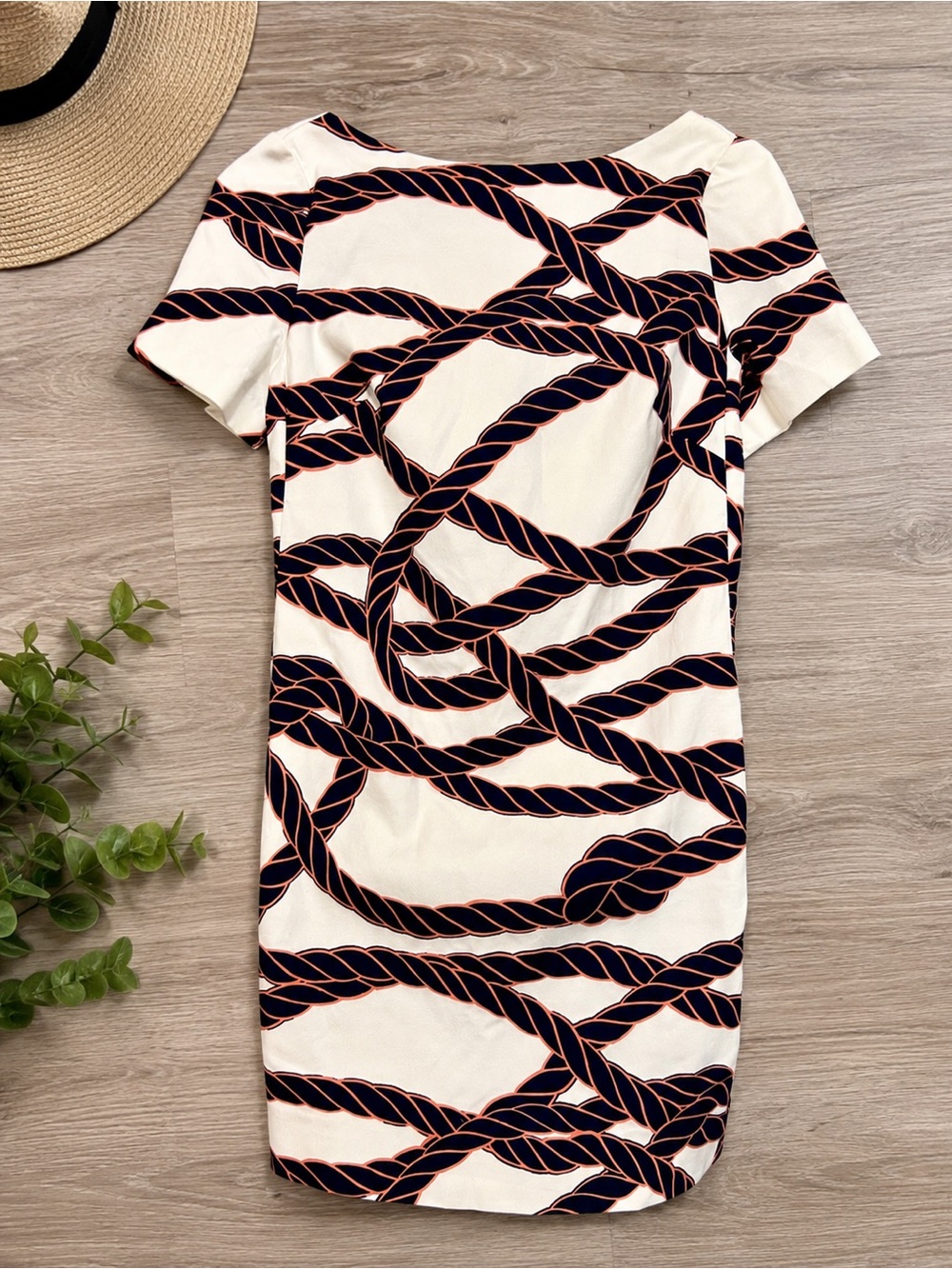 Maeve Anthropologie Rope Print Cutout Back Sheath Dress Size 2 Nautical